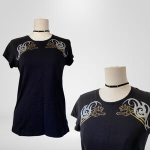 Philipp Plein Women Y2K Lion Tribal Swirl Top Size S Grunge Skater Punk Alt Edgy